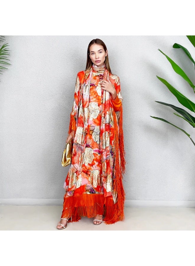 QABEELA RAM23 GOLD & ORANGE CHIFFON KAFTAN - Image 2